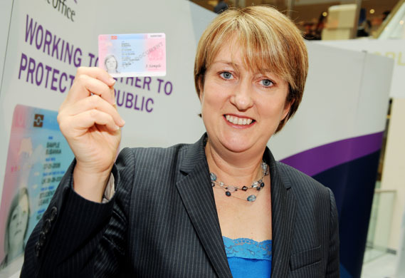 Jacqui Smith: 2008: Home Secretary Jacqui Smith holds a sample British identity card