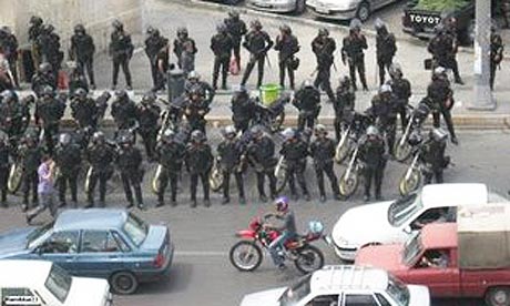 Iranian riot police stand guard in Tehran in this picture uploaded to a blog