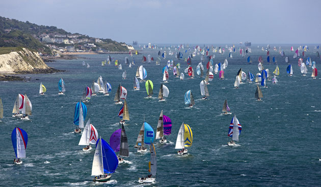 Round the Island: Part of the 1,750 boat fleet streams past Ventnor