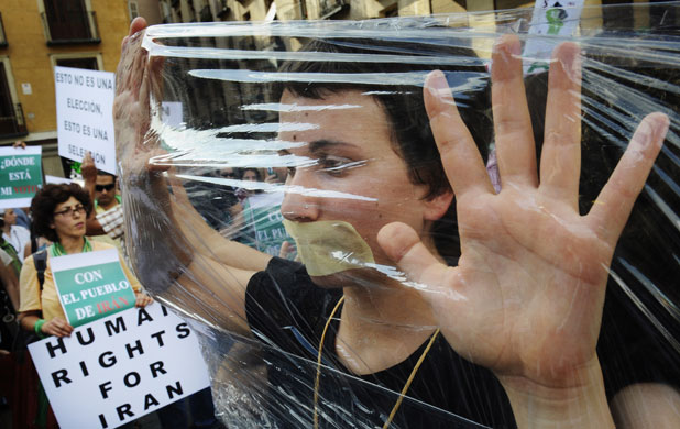 Protests about Iran: Madrid, Spain: Demonstrators protest about human rights abuses in Iran