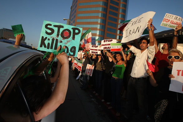 Protests about Iran: Los Angeles, California, USA:  Iranian-Americans and supporters protest
