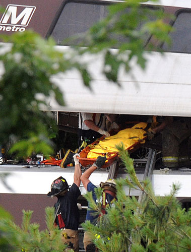 Washington Metro crash: District of Columbia Fire and Emergency workers at the site