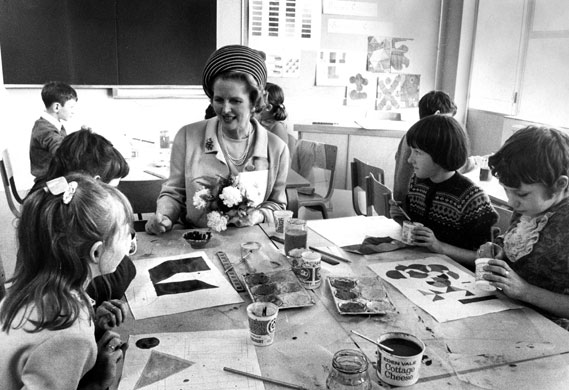 Margaret Thatcher: 1971: Education secretary Margaret Thatcher visits a school. 