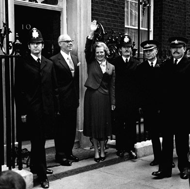 Margaret Thatcher: 1979: Margaret Thatcher outside 10 Downing Street as Prime Minister