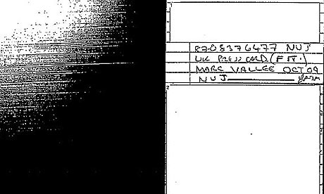 Copy of a page of the police officer’s notebook referencing Marc Vallée