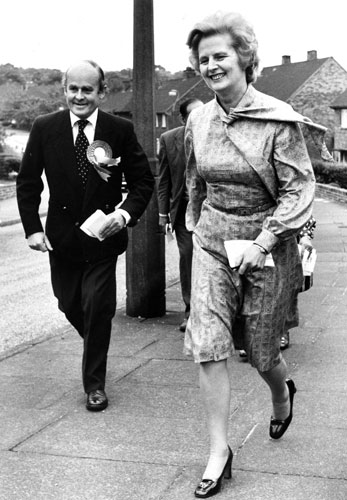 Margaret Thatcher: 1976: Margaret Thatcher in Rotherham with candidate Douglas Hinckley