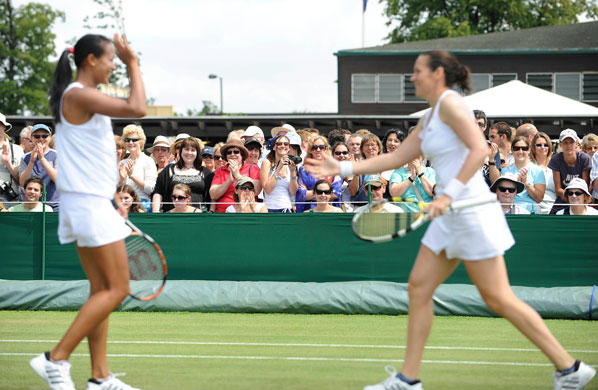 Wimbledon Wednesday: Crowd look on as Anne Keothavong and Sarah Borwell celebrate