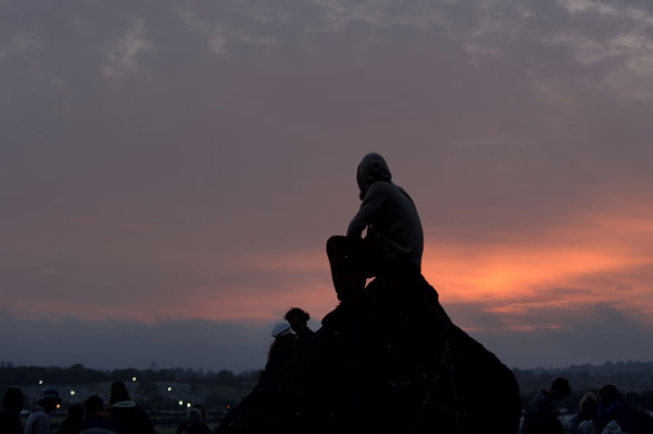 First day at Glastonbury: sunrise at the stone circle at Glastonbury