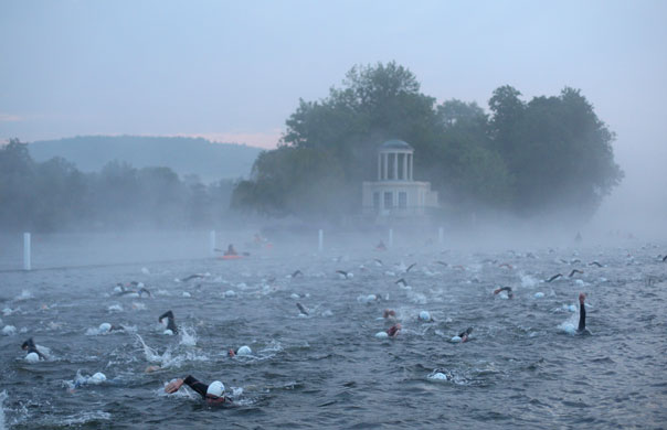 28 June 2009: Henley-on-Thames, UK:  Swimmers take part in the Black Sheep Henley Swim