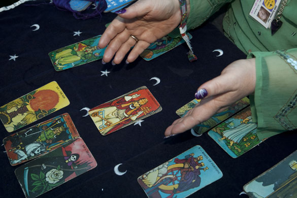 Tanya Gold at Glastonbury: Having her tarot cards read by Polly Raynebird in the cabaret area