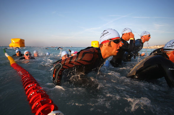 29 June 2009: Nice, France: Swimmers complete during the Ironman France Race