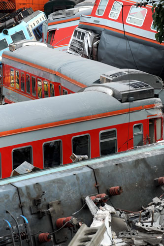 29 June 2009: Chenzhou, China: The site where two passenger trains collided