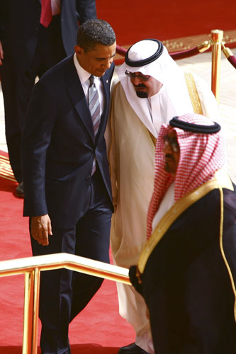 Obama in Saudi Arabia: Saudi King Abdullah welcomes President Barack Obama in Riyadh