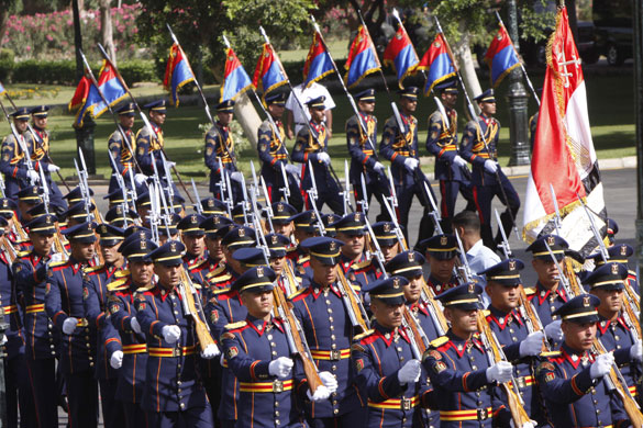 Obama in Middle East: Egyptian honor guard march as they prepare for the arrival of Barack Obama