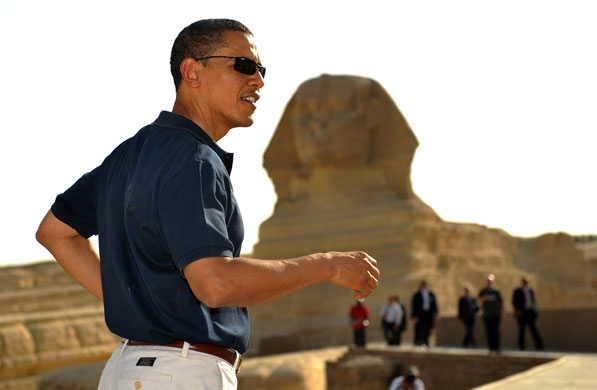 Obama in Egypt: President Barack Obama poses for a photo in front of the Sphinx 