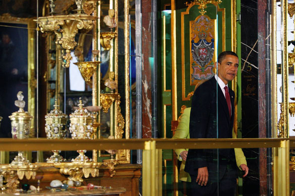 Obama in Germany: President Barack Obama walks towards the Green Vault in Dresden, Germany.
