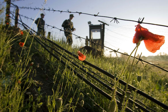 24 hours in pictures: Belarussian border guards patrol the state border with Poland