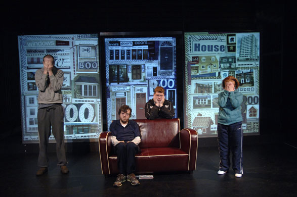 Performing & Disability: Four actors on stage performing Boo.