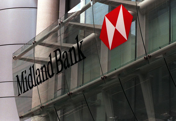 Banks: Midland Bank branch facade in the City of London in 1998