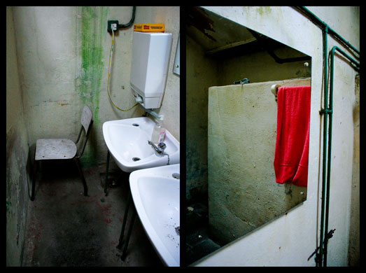 Michael Clough Portfolio: 'Burnley' diptych of grimy bathroom interior 