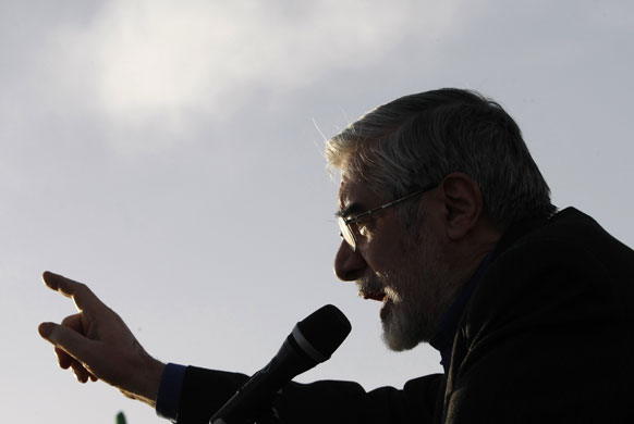 Iran elections: Presidential candidate Mir Hossein Mousavi addresses his supporters