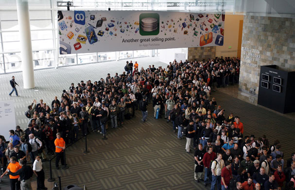 New iphone launch: Attendees line up Apple Worldwide Developers Conference