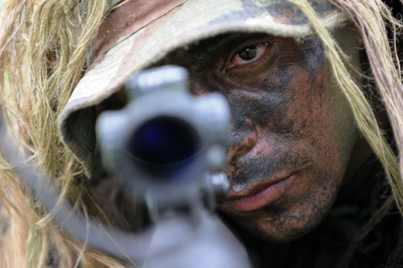 9 June 2009: Tegucigalpa, Honduras: An army sniper