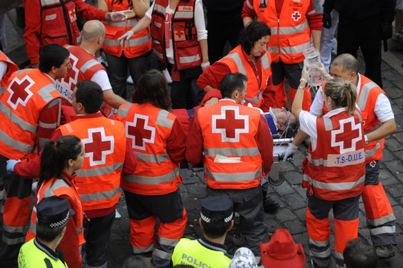 Pamplona bull running: Medics on scene