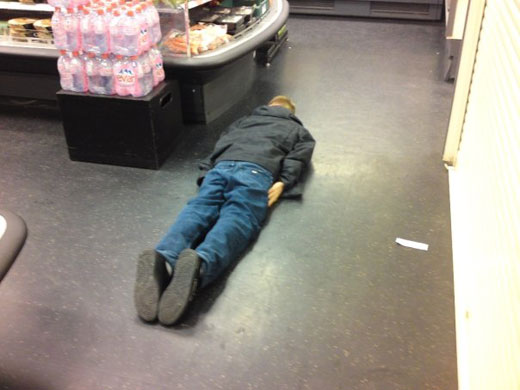 Facedown: Facebook lying down game at the supermarket