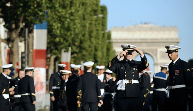 Bastille Day: French Navy troops before the start of the military parade