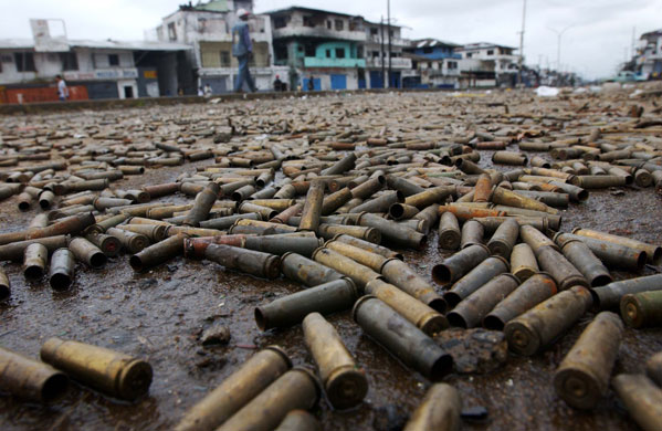 Charles Taylor: 2003: A vast number of spent bullet casings, cartridges in Monrovia