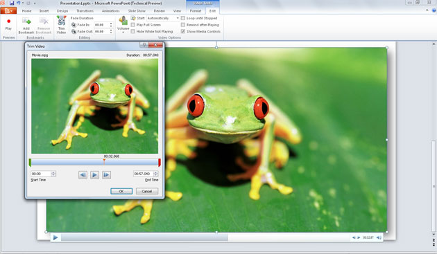 Windows 2010: PowerPoint video trim