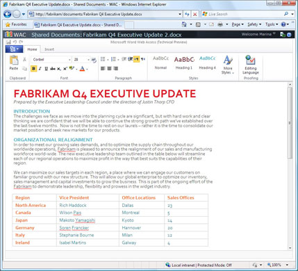 Windows 2010: WebApps word editor