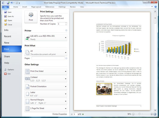 Windows 2010: Word backstage