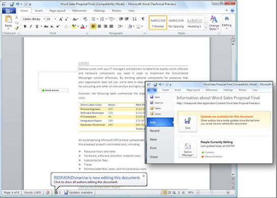 Windows 2010: Word co-authoring