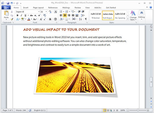 Windows 2010: Word Photo editing
