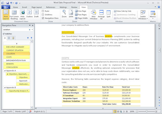 Windows 2010: Word NavigationPane