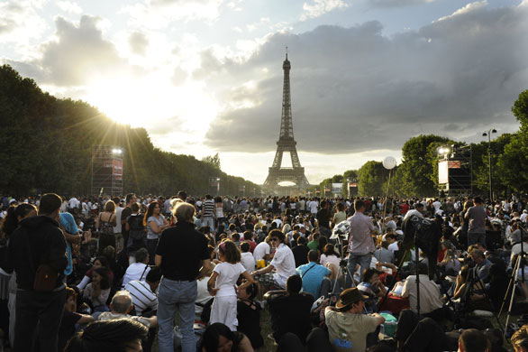 Bastille Day: People wait for the beginning of the Johnny Hallyday concert