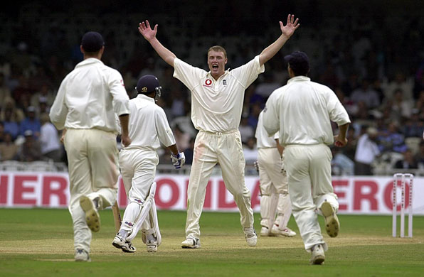Flintoff retires: Flintoff celebrates taking the wicket of India's SS Das in 2001 