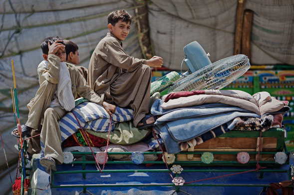 16 July 2009: Shergar, Pakistan: An internally displaced family from Swat