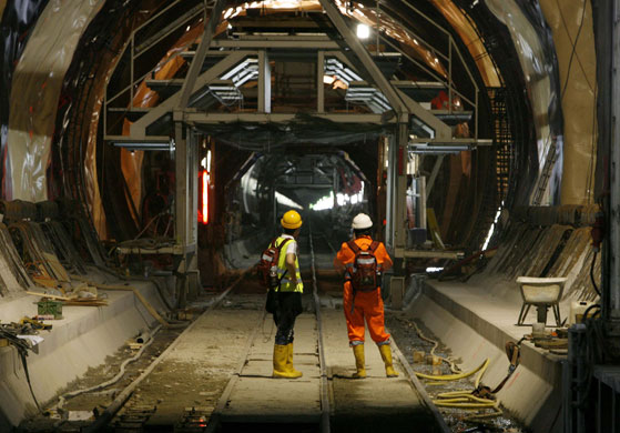 16 July 2009: Switzerland: People at the construction site of the Gotthard Base Tunnel