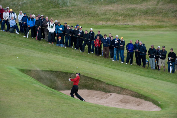 Open Golf Day 2: Stephan Gross, an amateur from Germany, plays from the bunker 