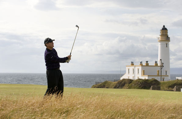 Open Golf day 4: Tom Watson plays the 2nd shot towards the green on the 9th