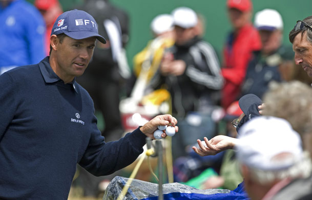 Tom Jenkins Open golf: Padraig Harrington gives out balls to disabled spectators on the 18th green