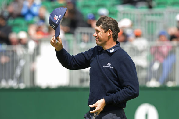 Tom Jenkins Open golf: Padraig Harrington raises his cap to the crowd after he finishes his round