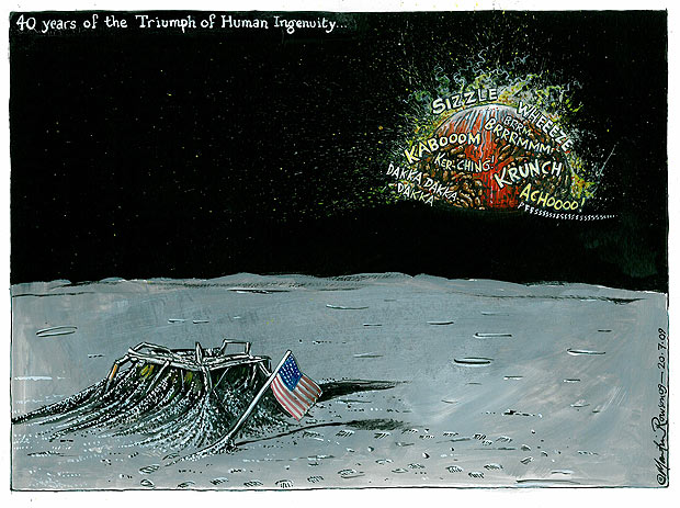 40 years of the Triumph of Human Ingenuity -- a cartoon by Martin Rowson