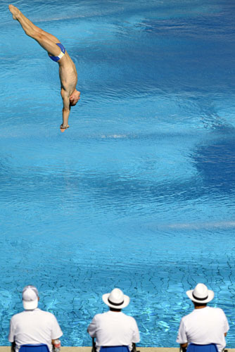 Diving: Zakharov of Ukraine competes in the men's 10m platform