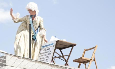 Vanessa Thorpe as Marie Antoinette on the fourth plinth in Trafalgar Square 
