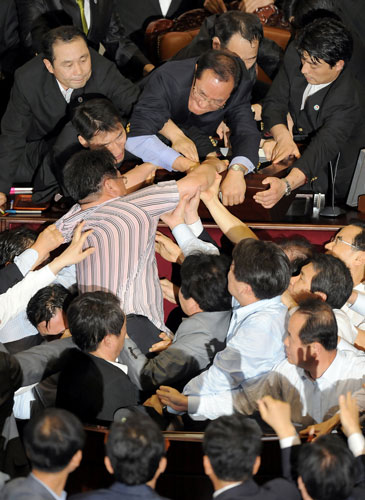 Korean lawmakers: Lawmakers of South Korea's ruling Grand National Party scuffle