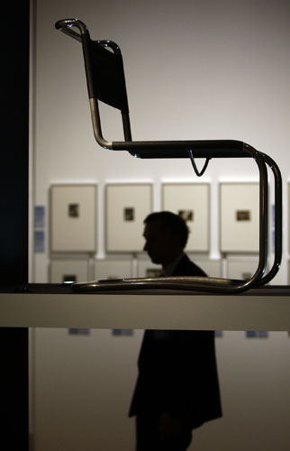 Bauhaus exhibition: A man passes Stuhl B 33 by Marcel Breuer in the Martin-Gropius-Bau